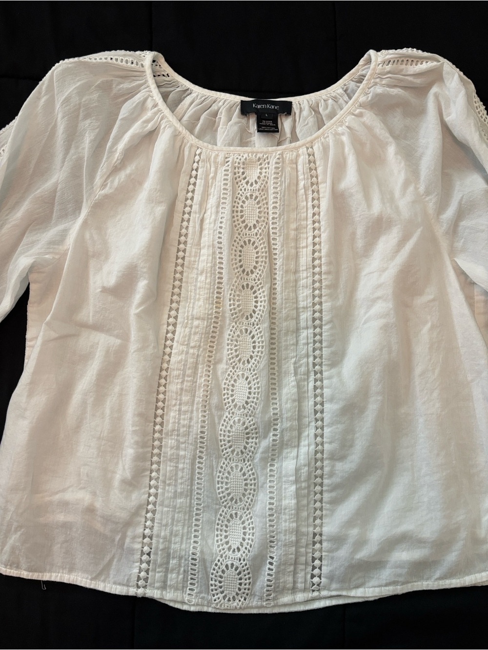 Karen Kane White Crochet-Trim Peasant Blouse L